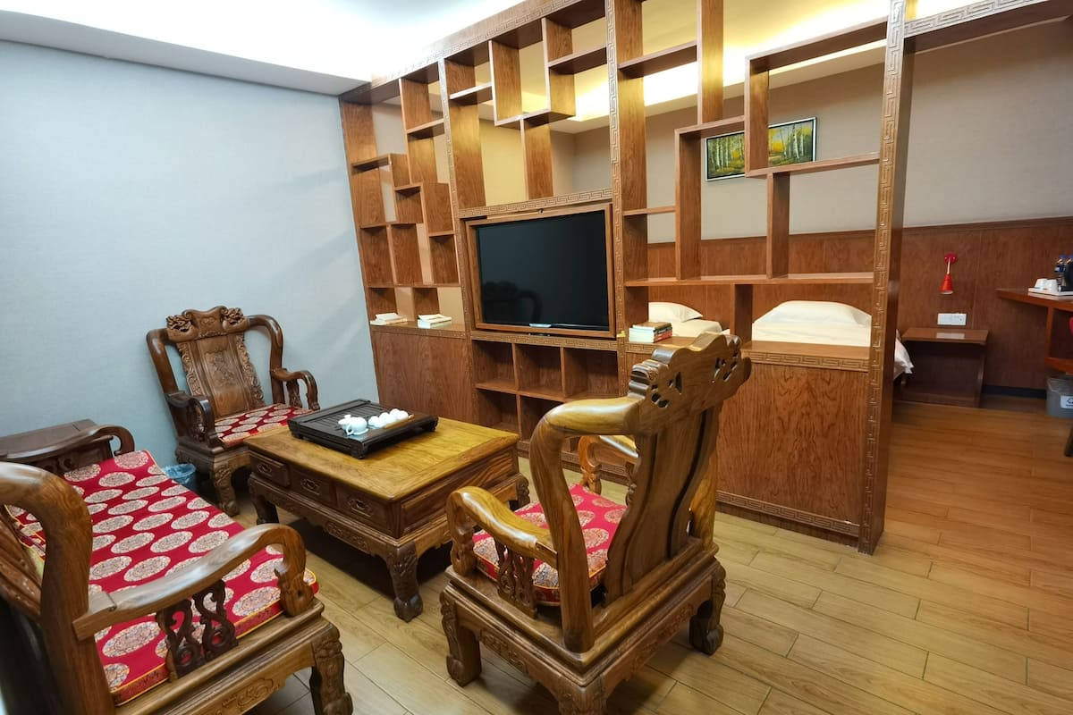 1 bedroom, desk, blackout drapes, iron/ironing board