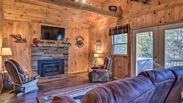 TV, fireplace, DVD player, books