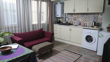 Apartamento design, 1 cama de casal, cozinha | Sala de estar | TV LCD