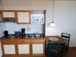 Fridge, microwave, coffee/tea maker, electric kettle