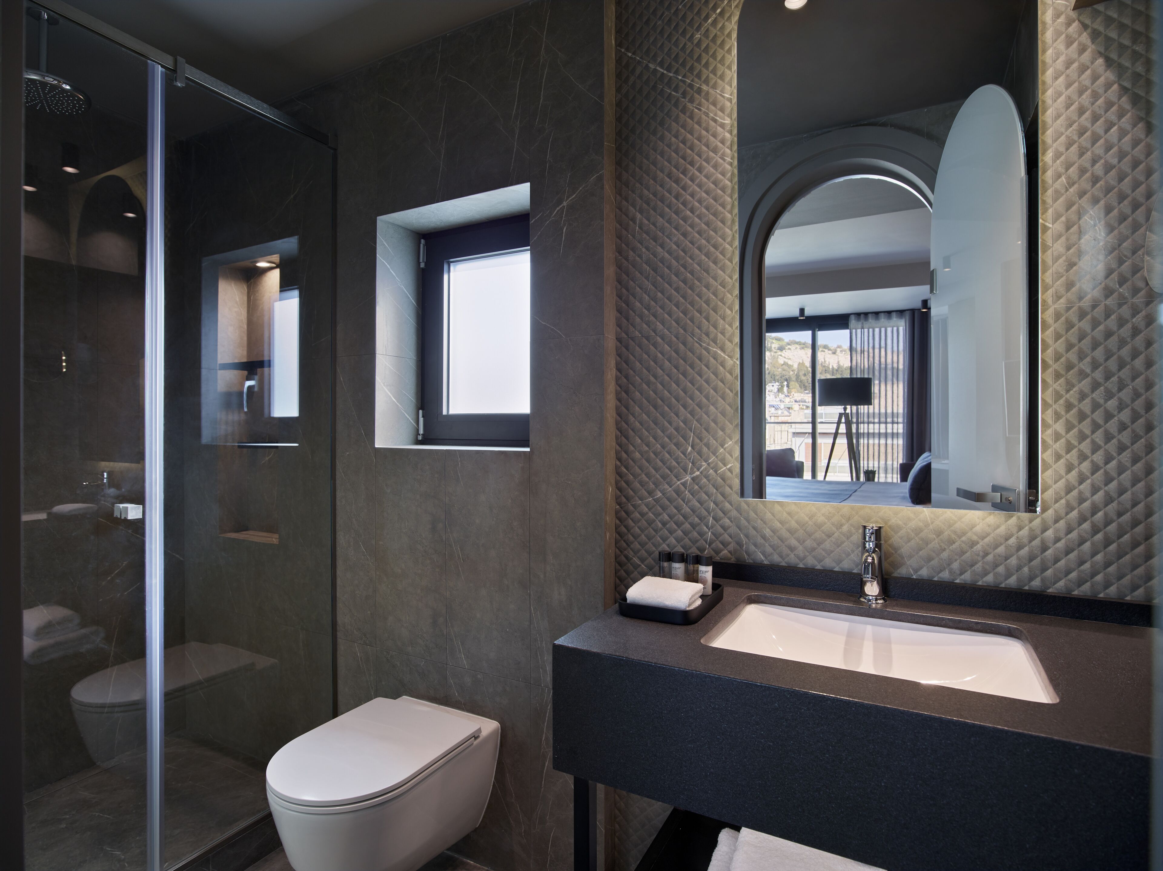 shower, hair dryer, bathrobes, slippers