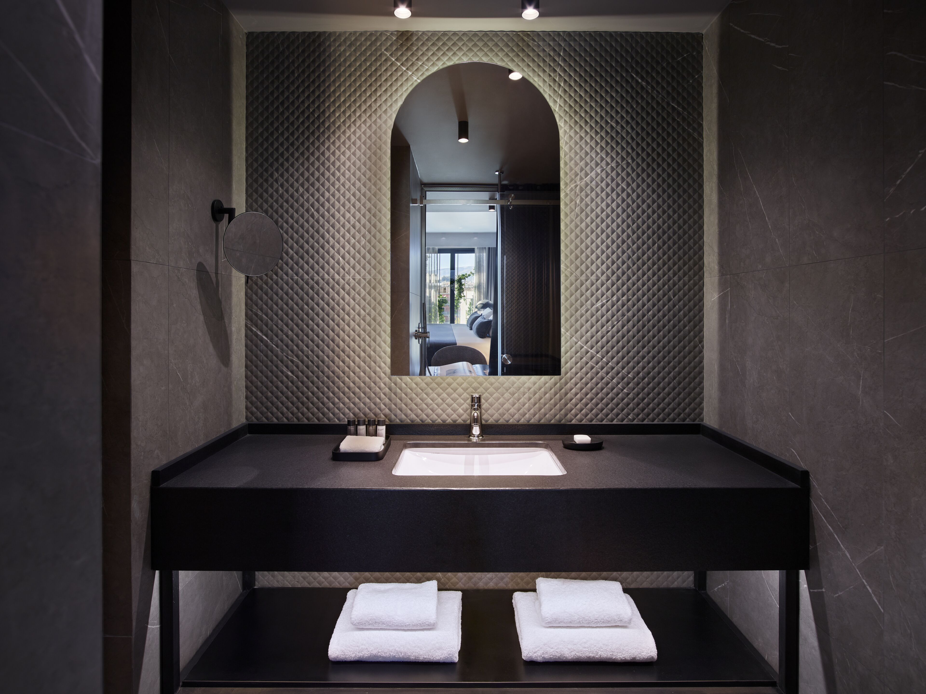 shower, hair dryer, bathrobes, slippers