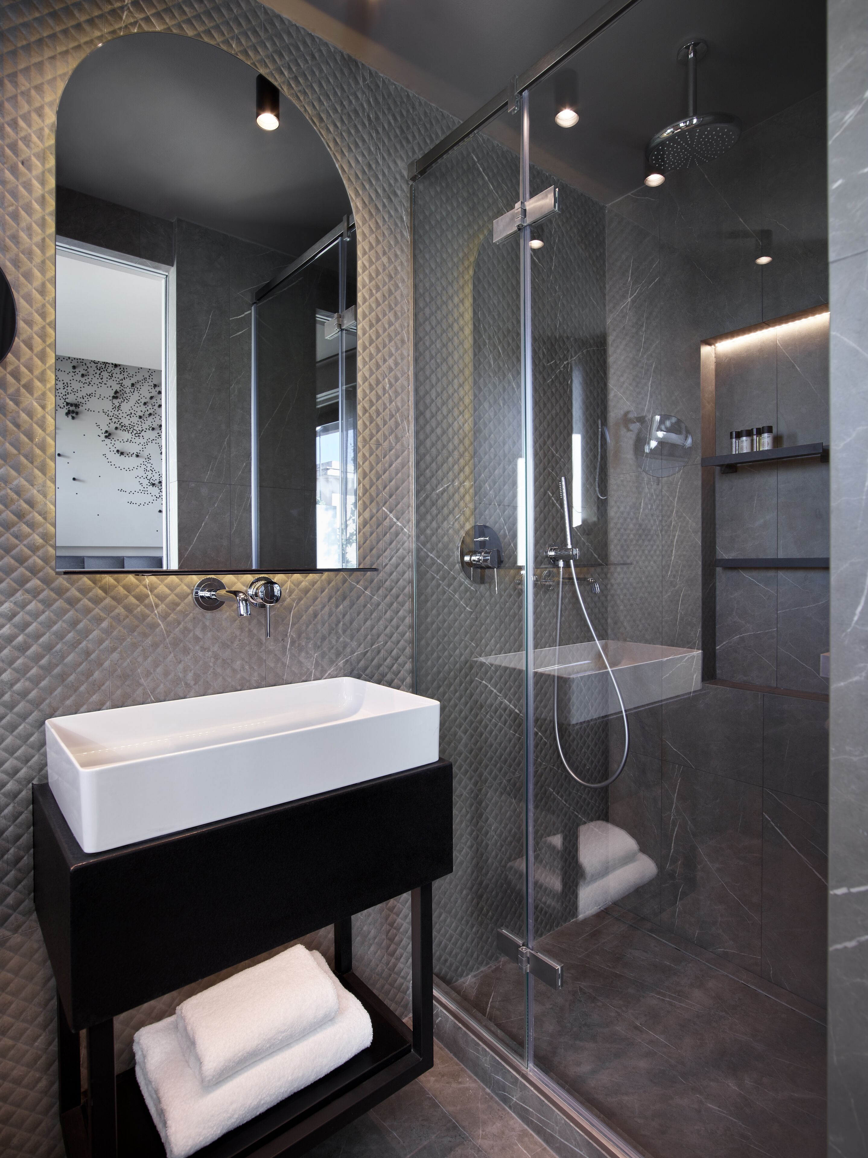 classic room | bathroom | shower, hair dryer, bathrobes, slippers
