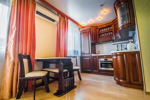 Apartment | Private kitchen | Fridge, microwave, stovetop, electric kettle