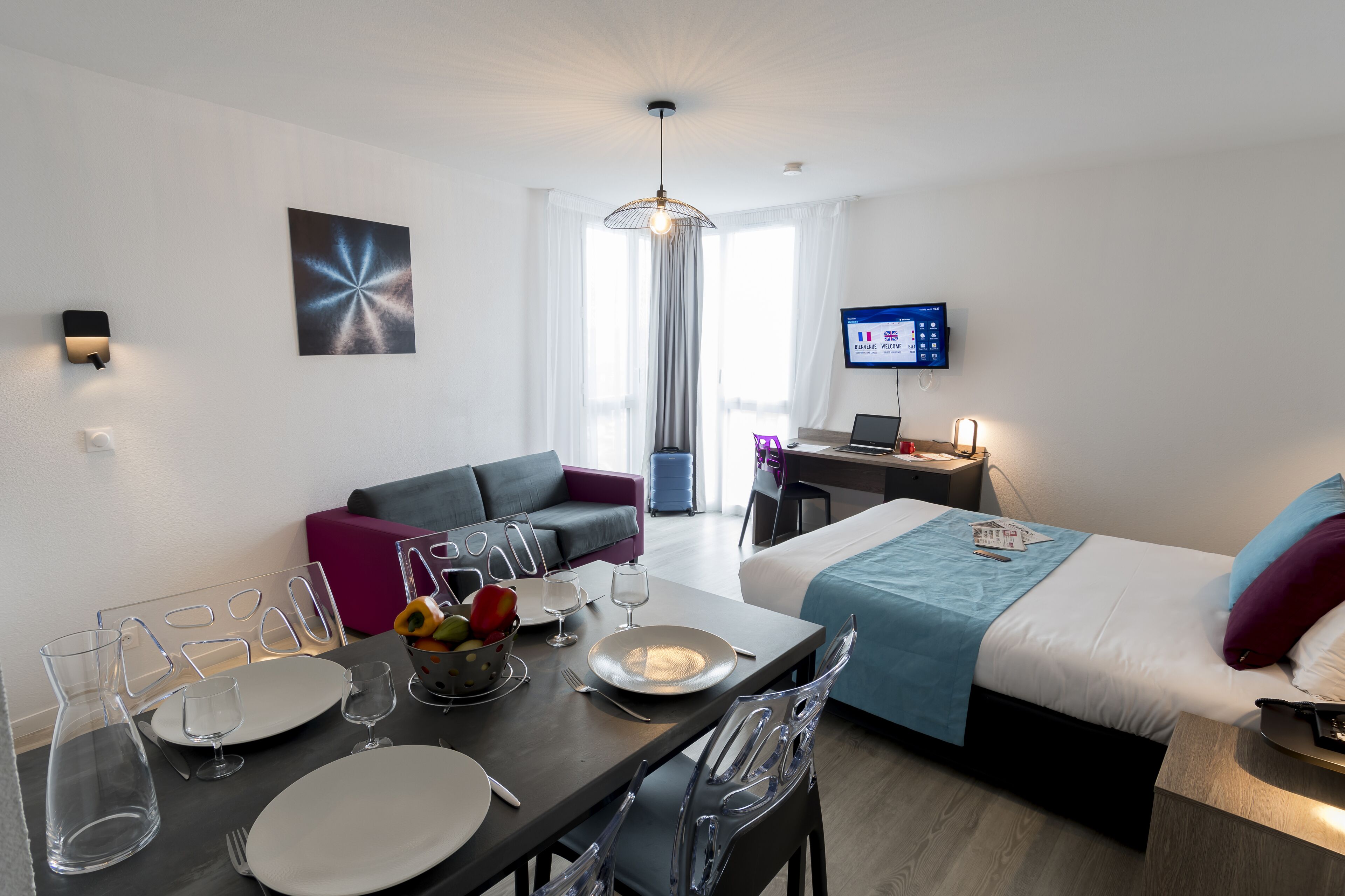 Premium bedding, desk, soundproofing, iron/ironing board