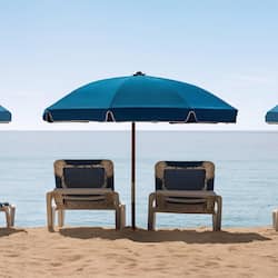 On the beach, sun loungers, beach umbrellas, beach towels