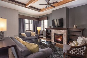 TV, fireplace, video games, DVD player