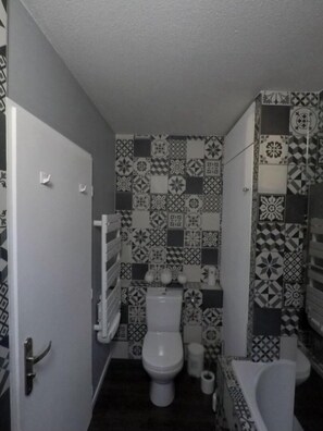 Hair dryer, towels, toilet paper