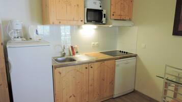 Fridge, microwave, dishwasher, coffee/tea maker