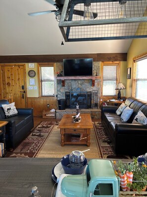 Smart TV, fireplace, video games, Hulu