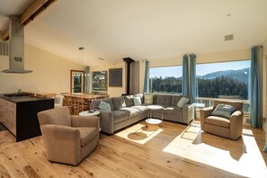 Smart TV, fireplace, video library