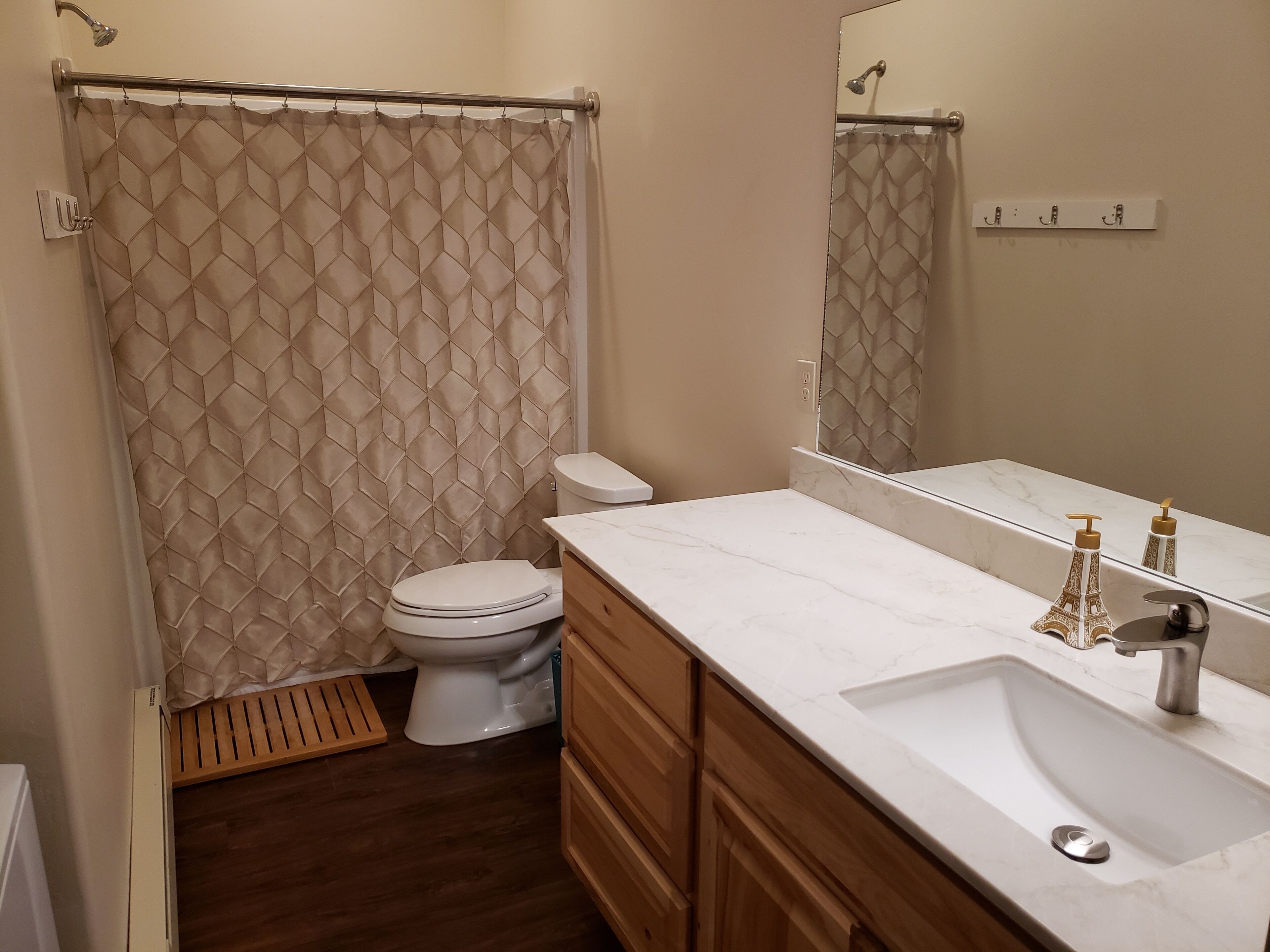 Douche, sèche-cheveux, serviettes fournies, papier toilette