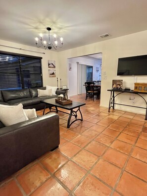 Smart TV, DVD player, table football, books