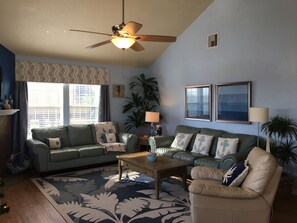 TV, fireplace, DVD player, books