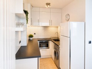 Fridge, oven, coffee/tea maker, electric kettle