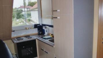 Family Apartment | Private kitchen | Fridge, microwave, oven, stovetop