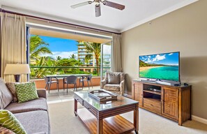 Flat-screen TV, DVD player, stereo