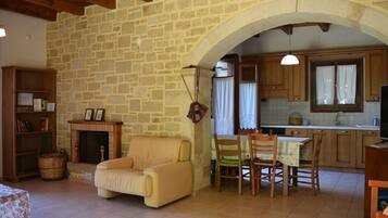 Smart TV, fireplace, DVD player, books