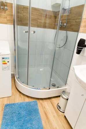Deluxe Studio (2 os.) | Bathroom | Shower, hydromassage showerhead, hair dryer, towels