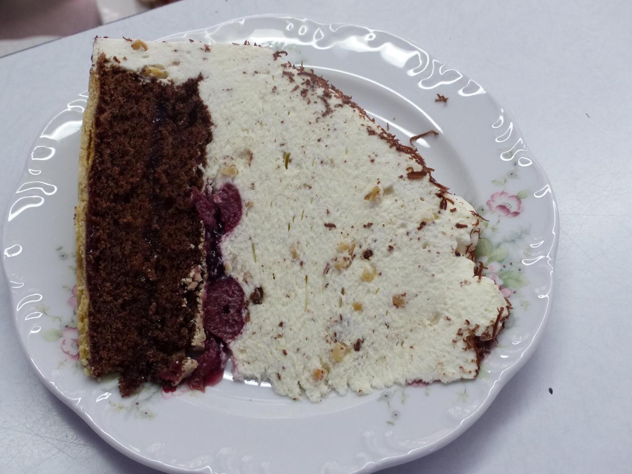 A slice of cake on a plate.