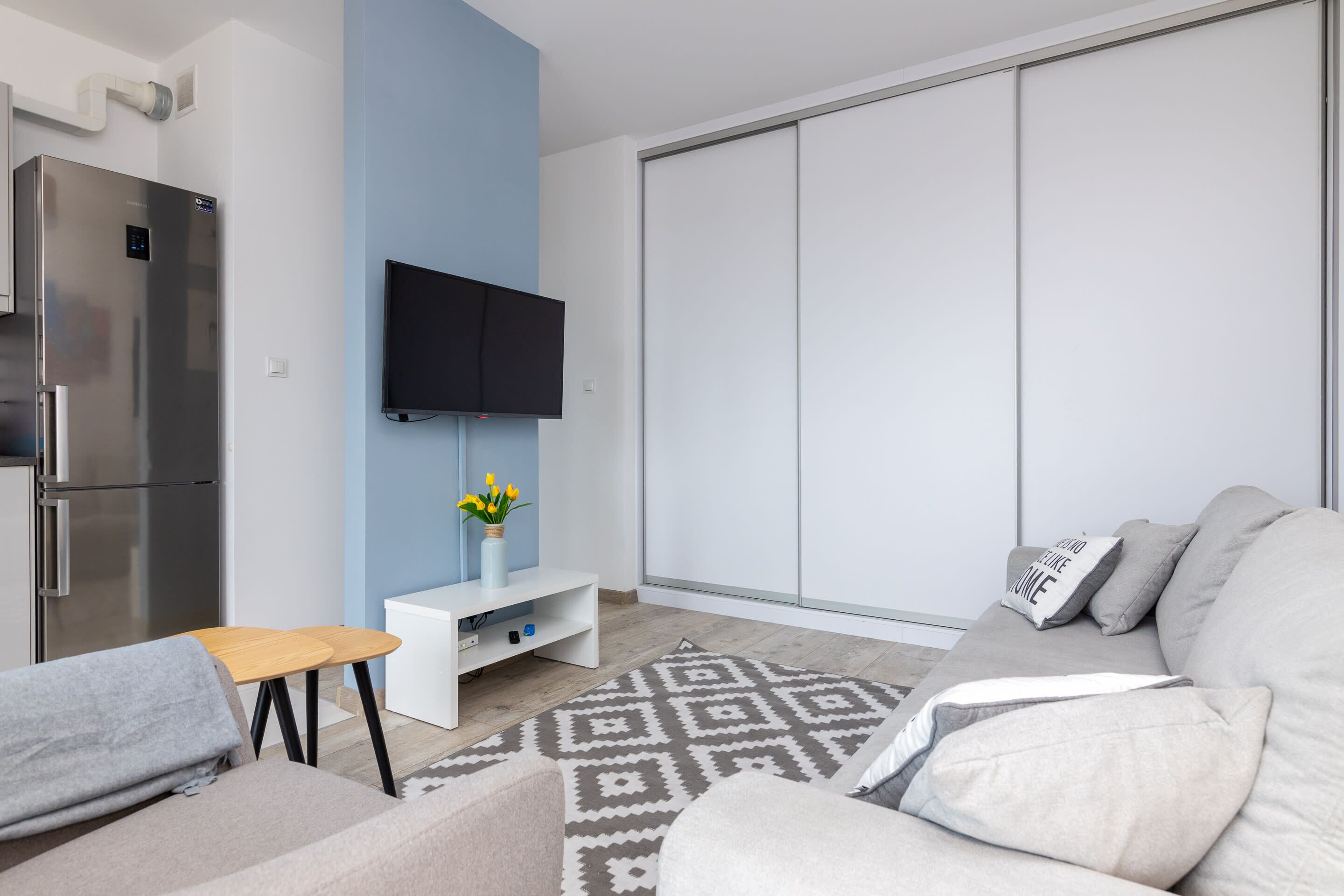 コンフォート アパートメント | リビングルーム | 30 インチの薄型テレビ (ケーブル放送視聴可)、テレビ