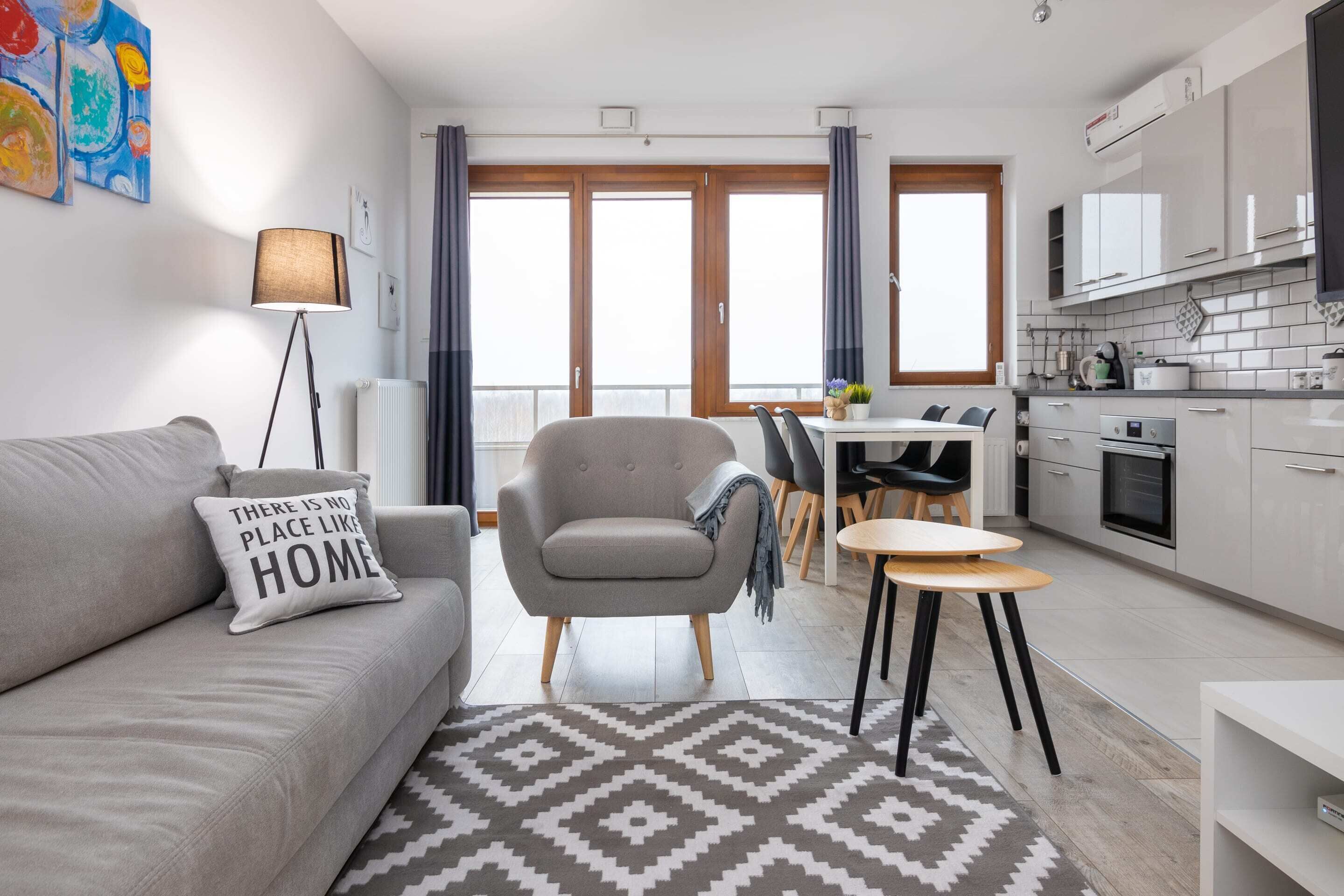 コンフォート アパートメント | リビングルーム | 30 インチの薄型テレビ (ケーブル放送視聴可)、テレビ