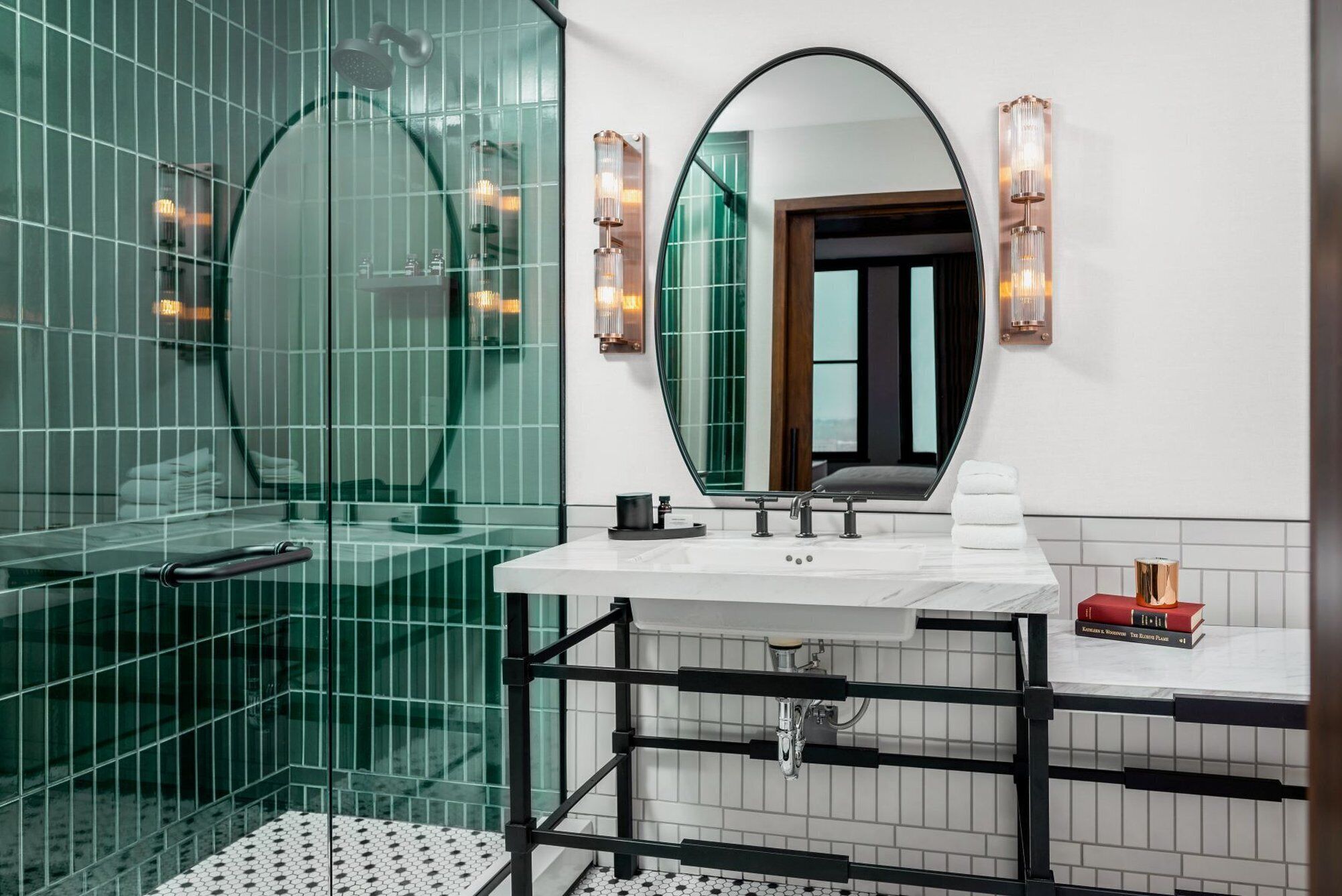 designer toiletries, hair dryer, bathrobes, towels