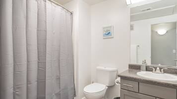 Apartment, 1 Bedroom | Bathroom | Combined shower/bathtub, hair dryer, towels, shampoo