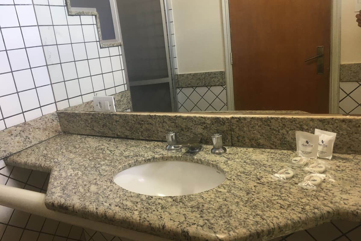 standard room | bathroom | shower, hair dryer, towels