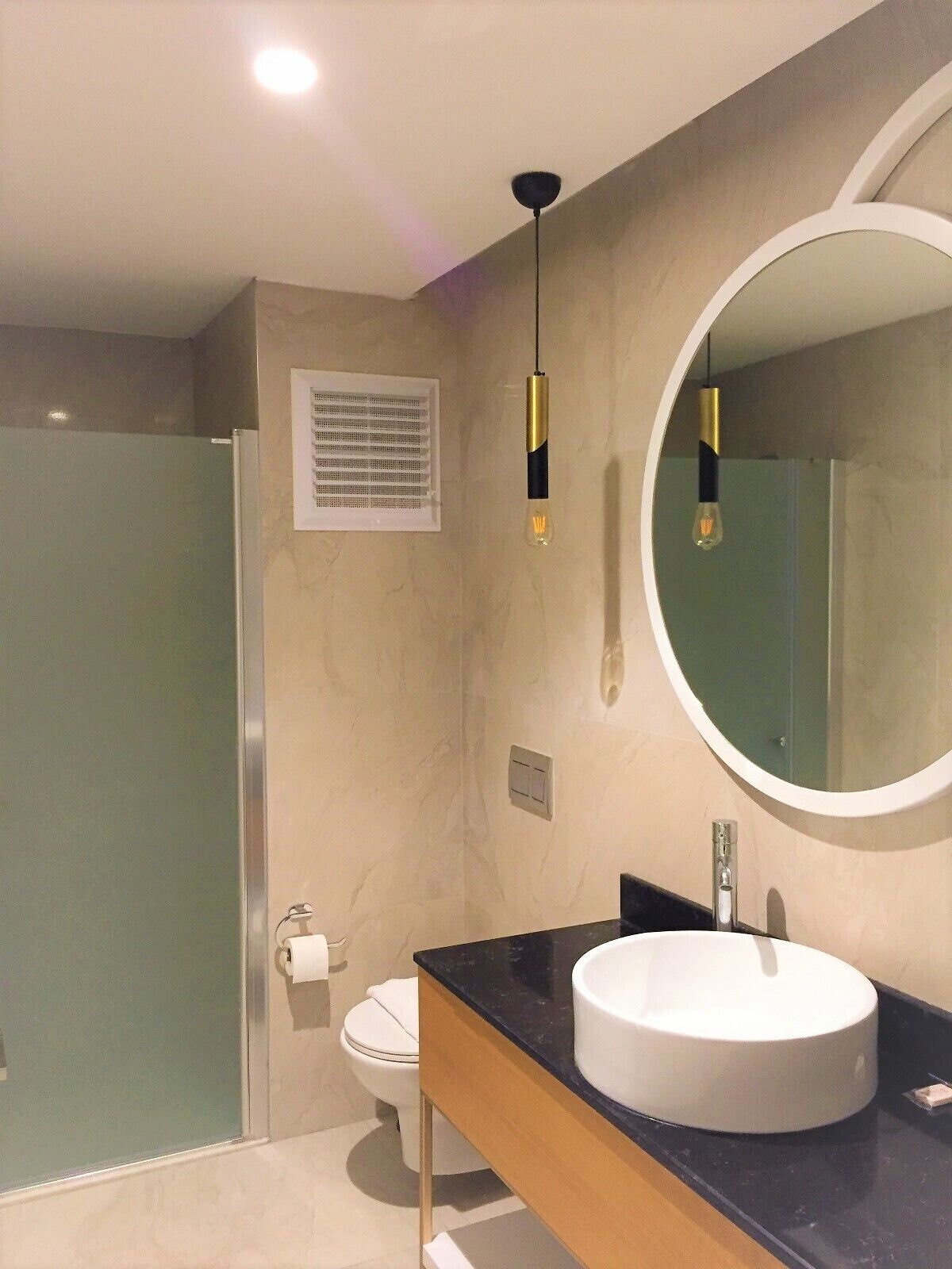 shower, hair dryer, bathrobes, slippers