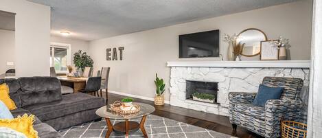 TV, fireplace, table football, offices