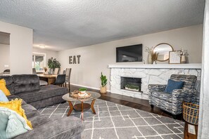 TV, fireplace, table football, offices