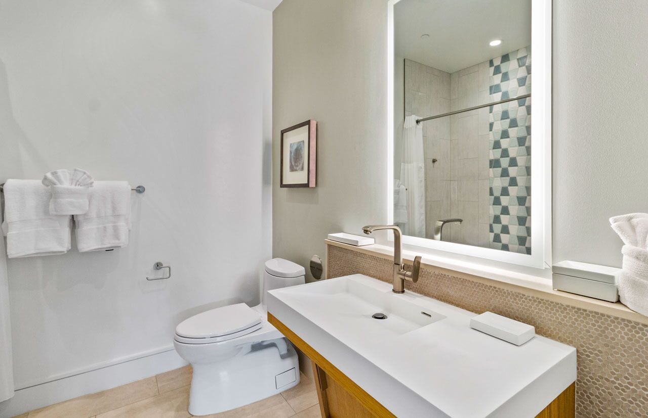 Combined shower/tub, hair dryer, towels