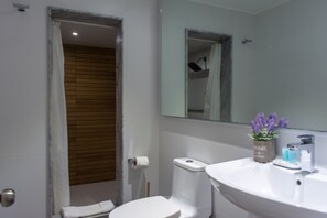 Een douche, een haardroger, handdoeken