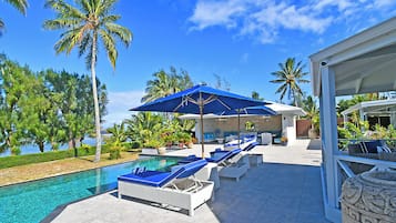 Outdoor pool, free pool cabanas, pool umbrellas