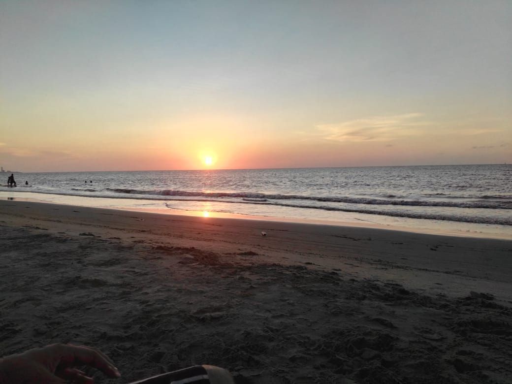 On the beach, sun loungers