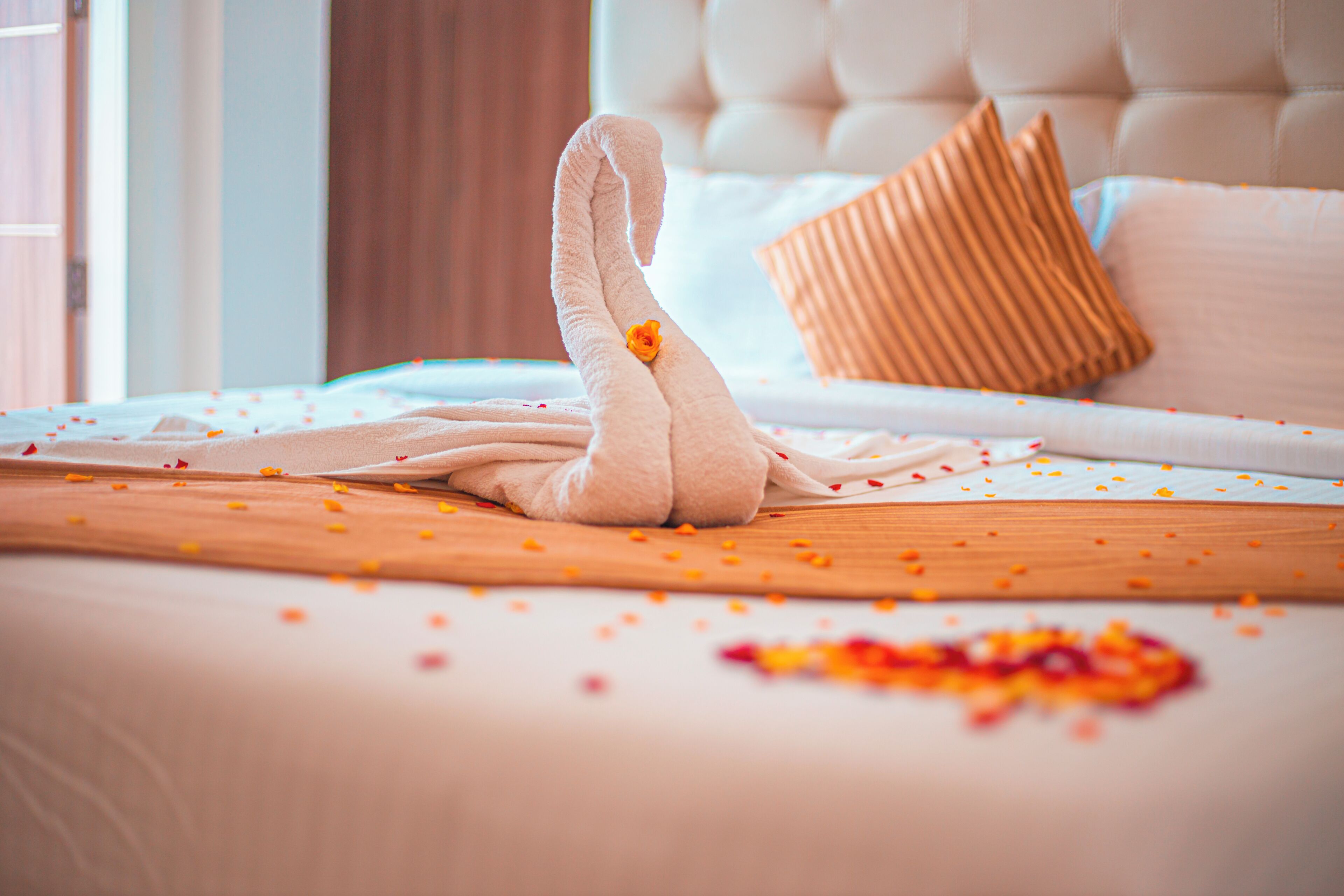 Una cama con sábana blanca, cabecera de madera y una sola almohada a rayas.