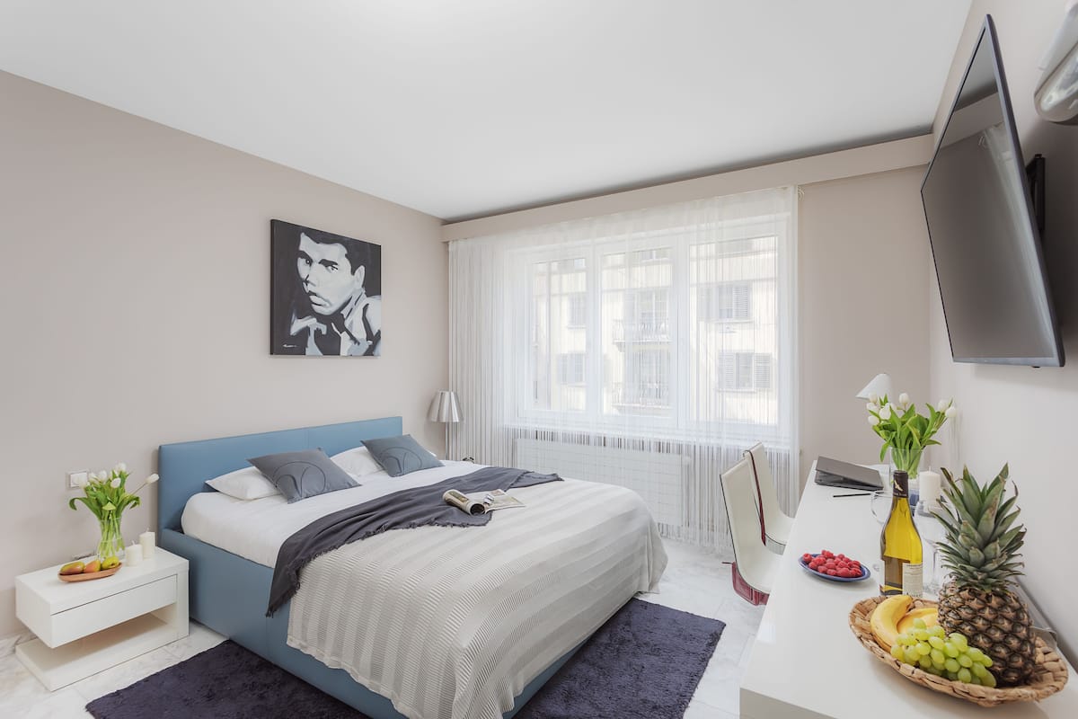 Laptop workspace, iron/ironing board, free WiFi, bed sheets
