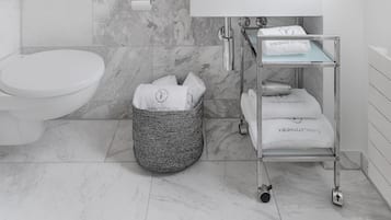 Shower, free toiletries, hair dryer, towels