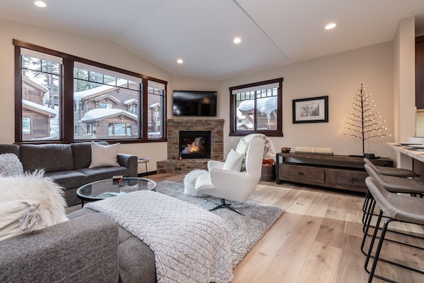TV, fireplace