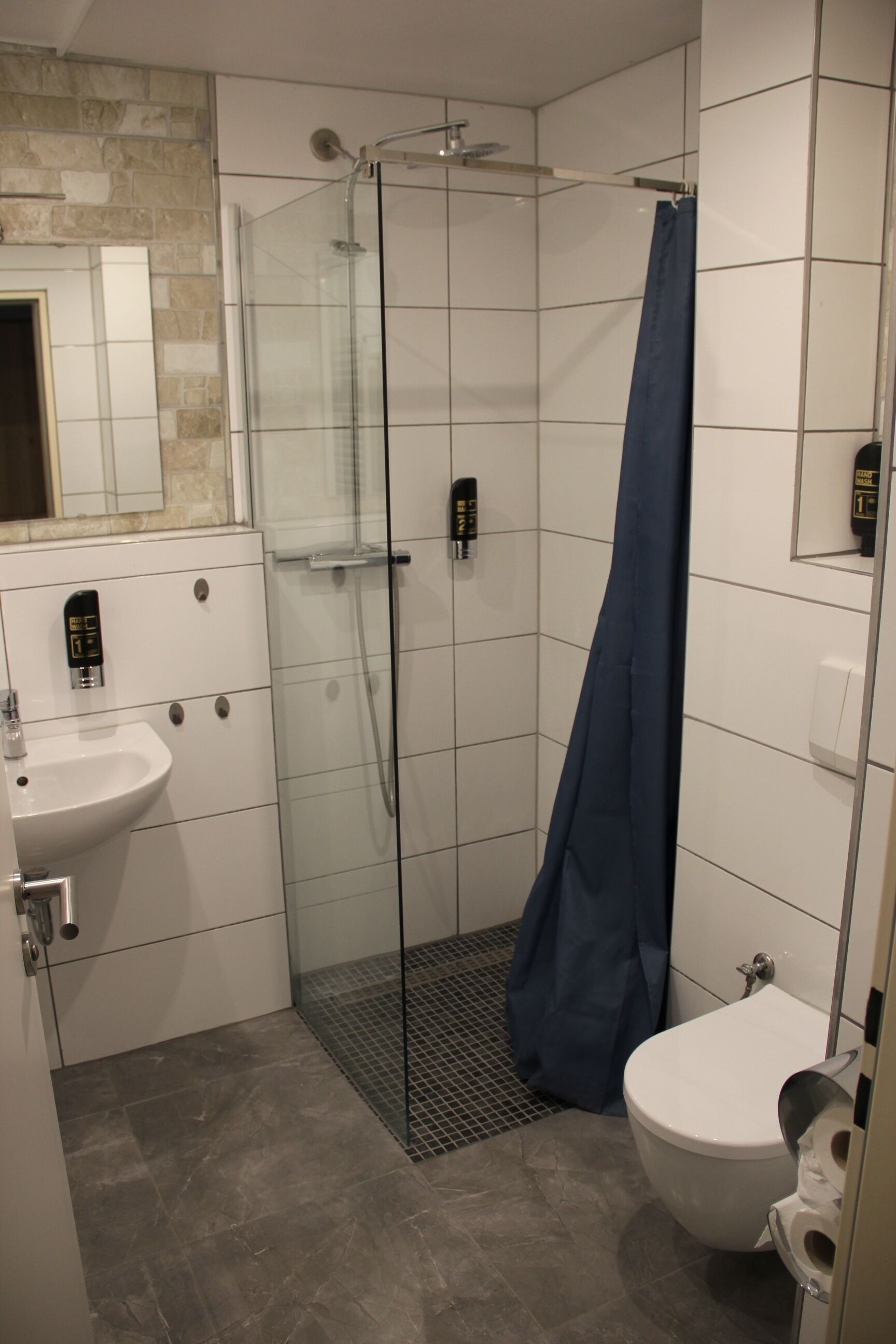 double room | bathroom | shower, hair dryer, towels, soap