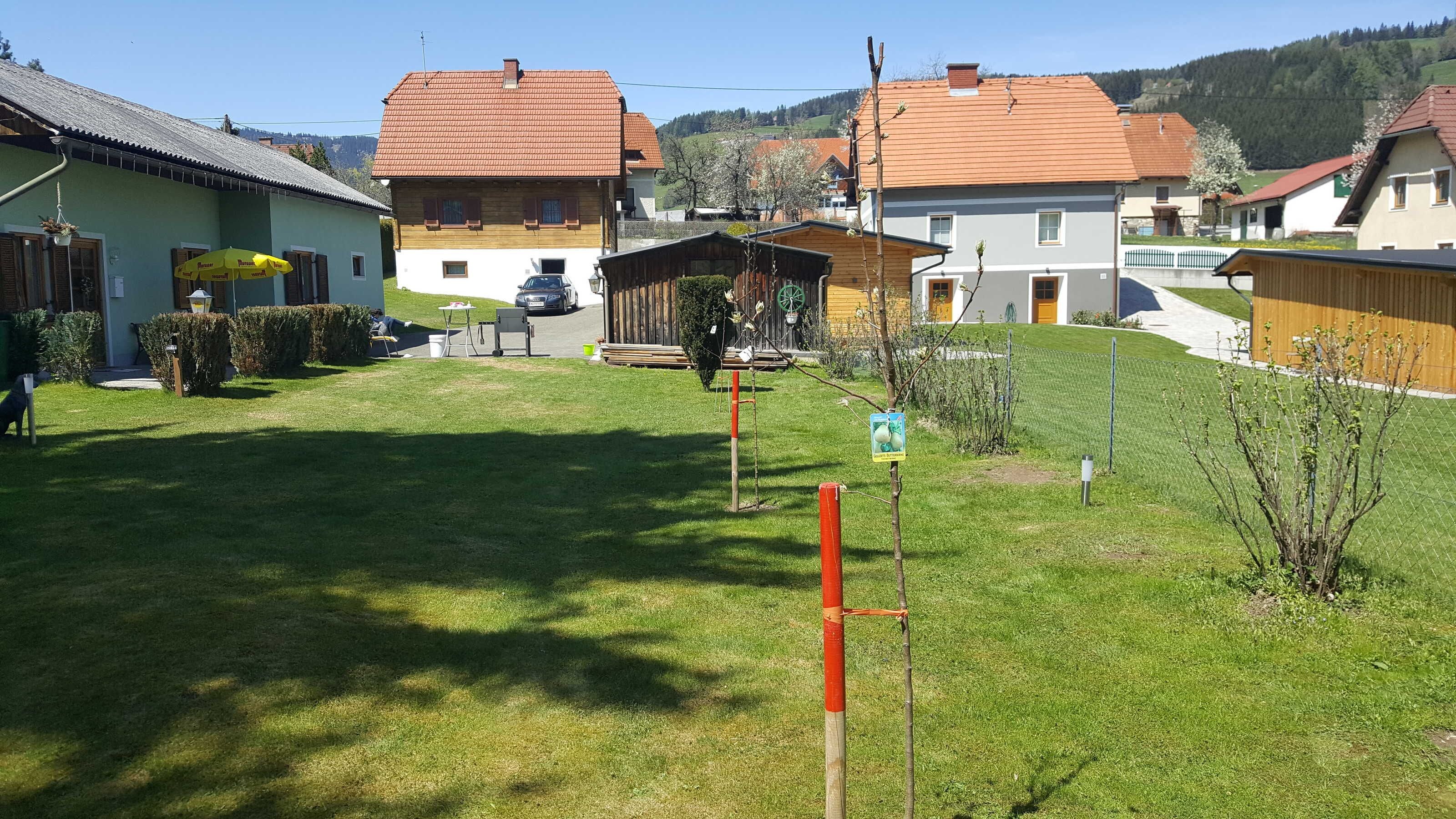 Un quartier résidentiel avec des maisons, une pelouse verdoyante et un ciel dégagé.