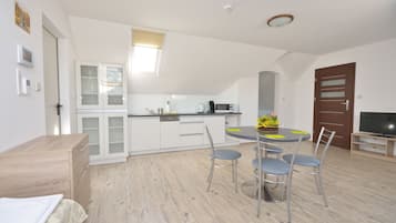 Penthouse, 2 Bedrooms | Private kitchen | Fridge, microwave, stovetop, dishwasher