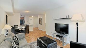 TV, DVD player, table tennis, books