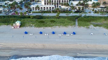 On the beach, beach cabanas, beach towels