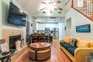 Smart TV, fireplace, DVD player