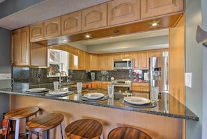 Fridge, microwave, stovetop, dishwasher - ‘Bayview Lake House’ w/ Dock on Lake of the Ozarks (Lake Ozark)
