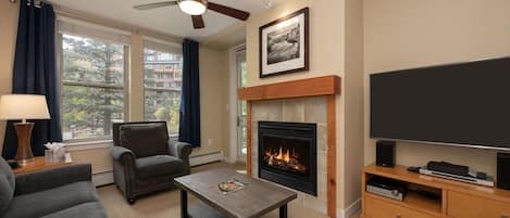 TV, fireplace