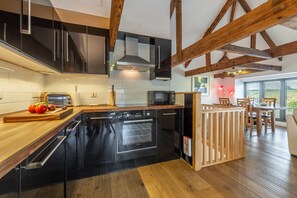 Fridge, microwave, oven, high chair