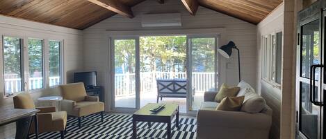 TV connectée, cheminée, livres